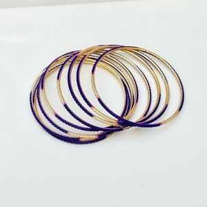 Purple Gold Thin Bangle Set 8pc Bracelets stylish delicate